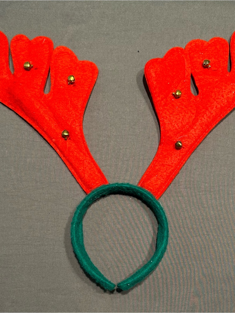 Vintage Red Felt Reindeer Antlers Headband with Jingle Bells